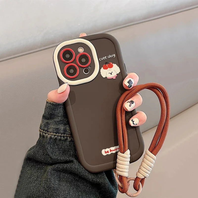 圣诞樱桃小熊适用iPhone13promax手机壳苹果14/15手绳12/11简约XR
