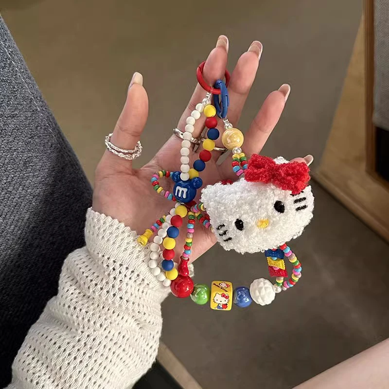 毛绒少女心猫咪彩色串珠手机链手机绳数字挂绳创意可爱耳机挂件