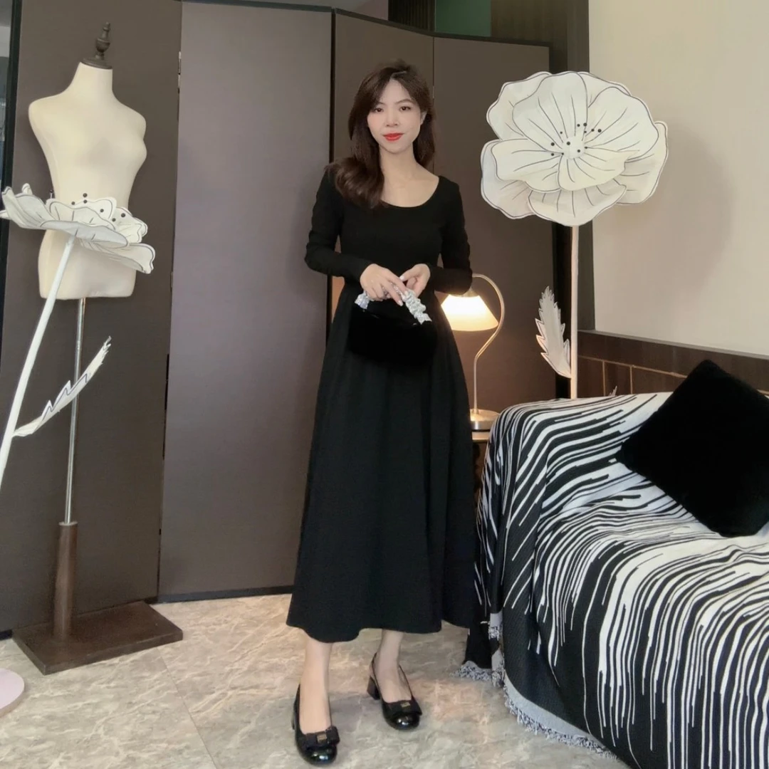 【孤品】【美术馆】小个子定制款修身显瘦长裙法式连衣裙黑色 220908