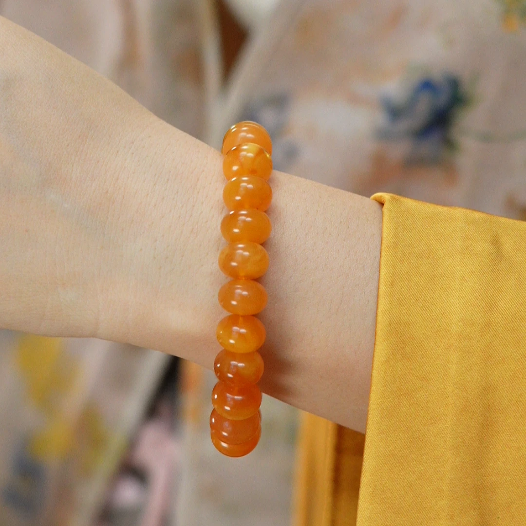 東芳珠宝-12mm+俄料老蜡蜜蜡老型手串鼓珠手串单圈鸡油黄