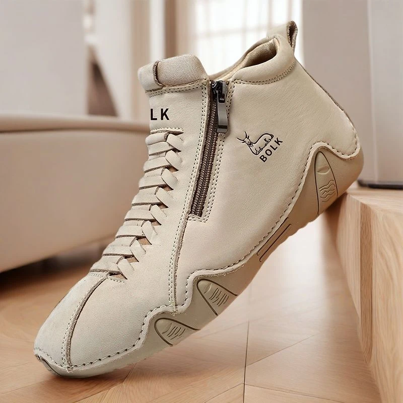 黄羊男鞋冬季加绒保暖棉鞋东北男士真皮鞋子高帮拉链马丁靴百搭