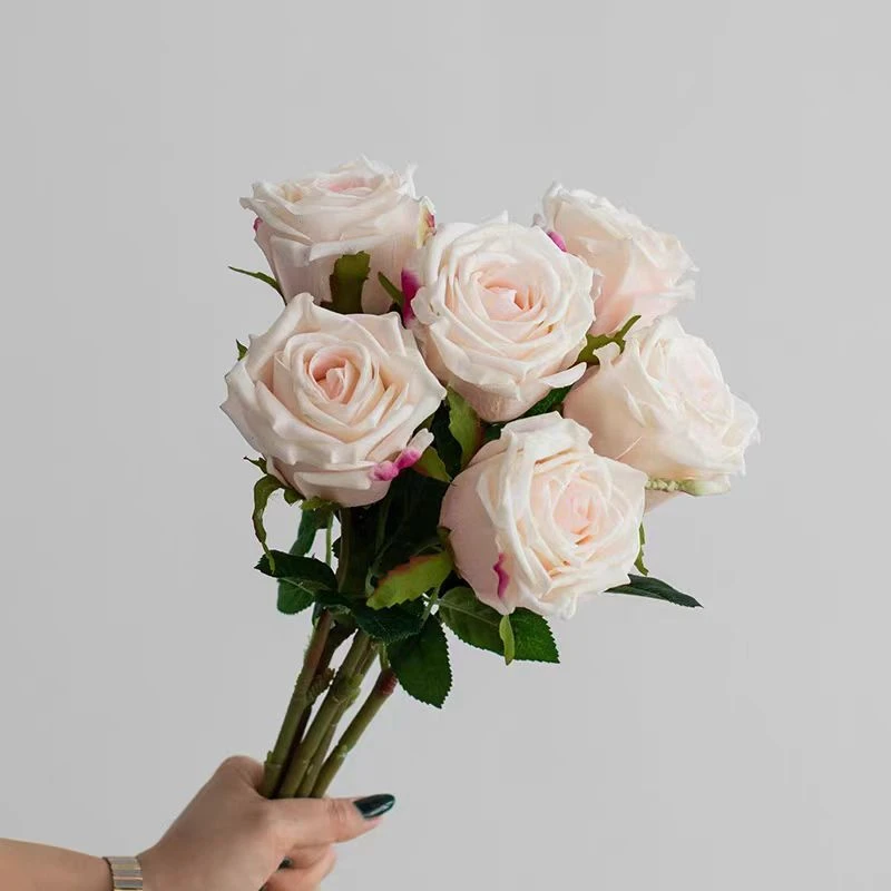 逼真手感保湿仿真玫瑰花绢花假花荔枝玫瑰花瓶插花装饰摆件