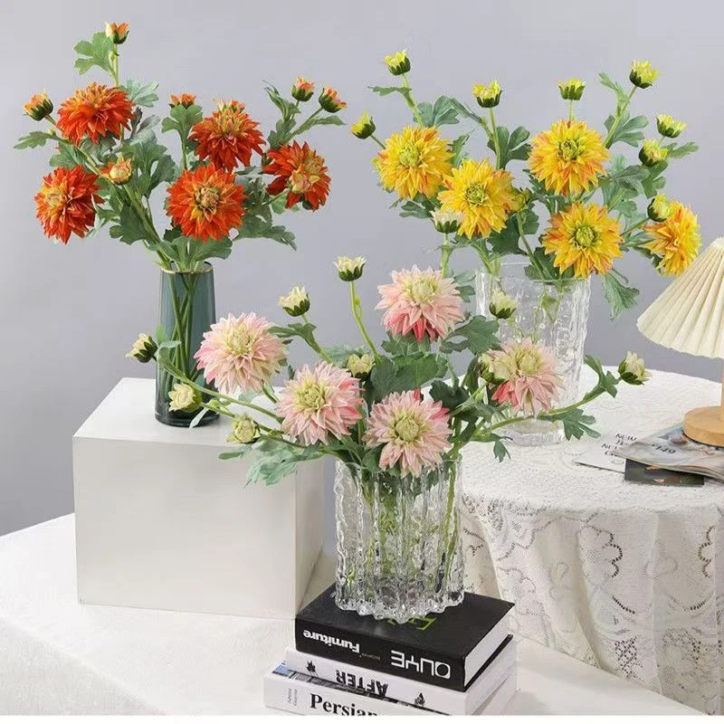 大丽花仿真花单枝绢布大丽菊婚庆软装家居装饰花路引花墙插花花艺