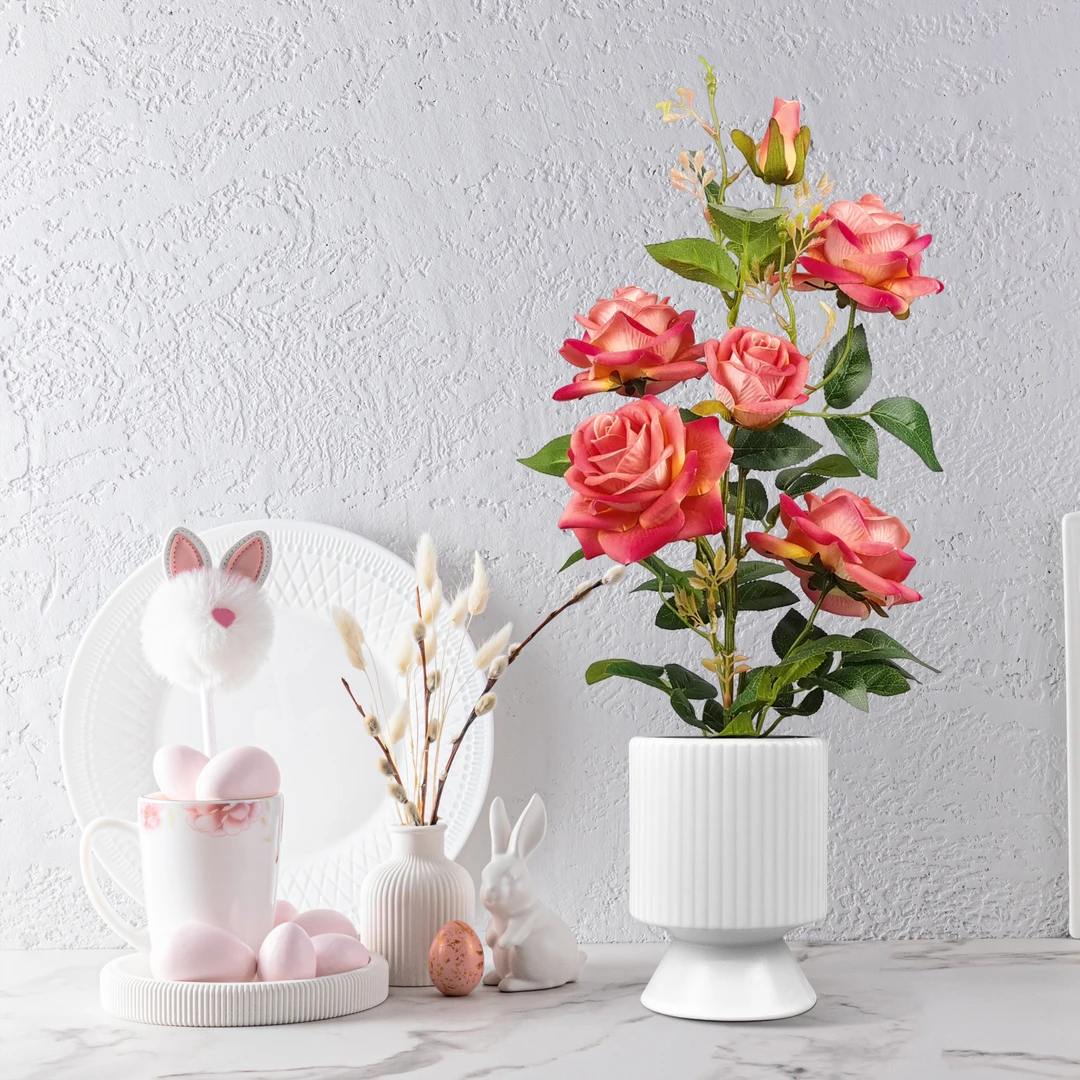 北欧仿真植物桌面盆景绿植盆栽室内办公室工位装饰仿真玫瑰花摆件