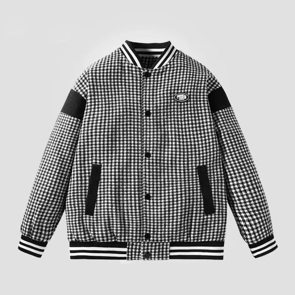 潮牌千鸟格飞行员棒球服夹克外套 男女同款