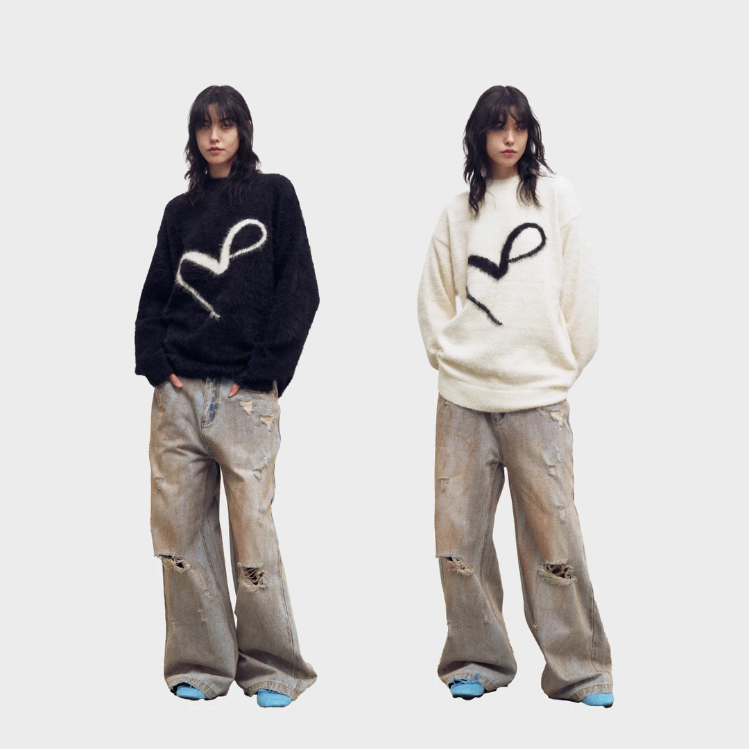 METARICOTTA原创马海毛大logo宽松毛衣秋冬加厚保暖针织衫上衣