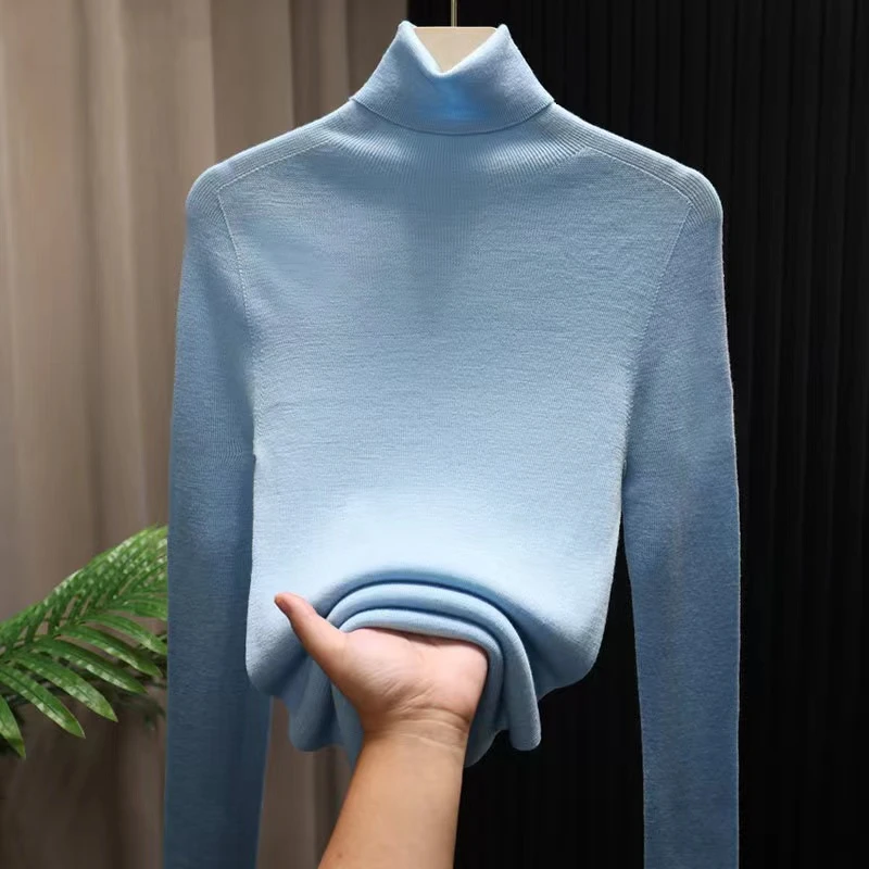 德国扬子纱18针精纺羊毛打底长袖网红百搭女士加绒半高领保暖秋冬