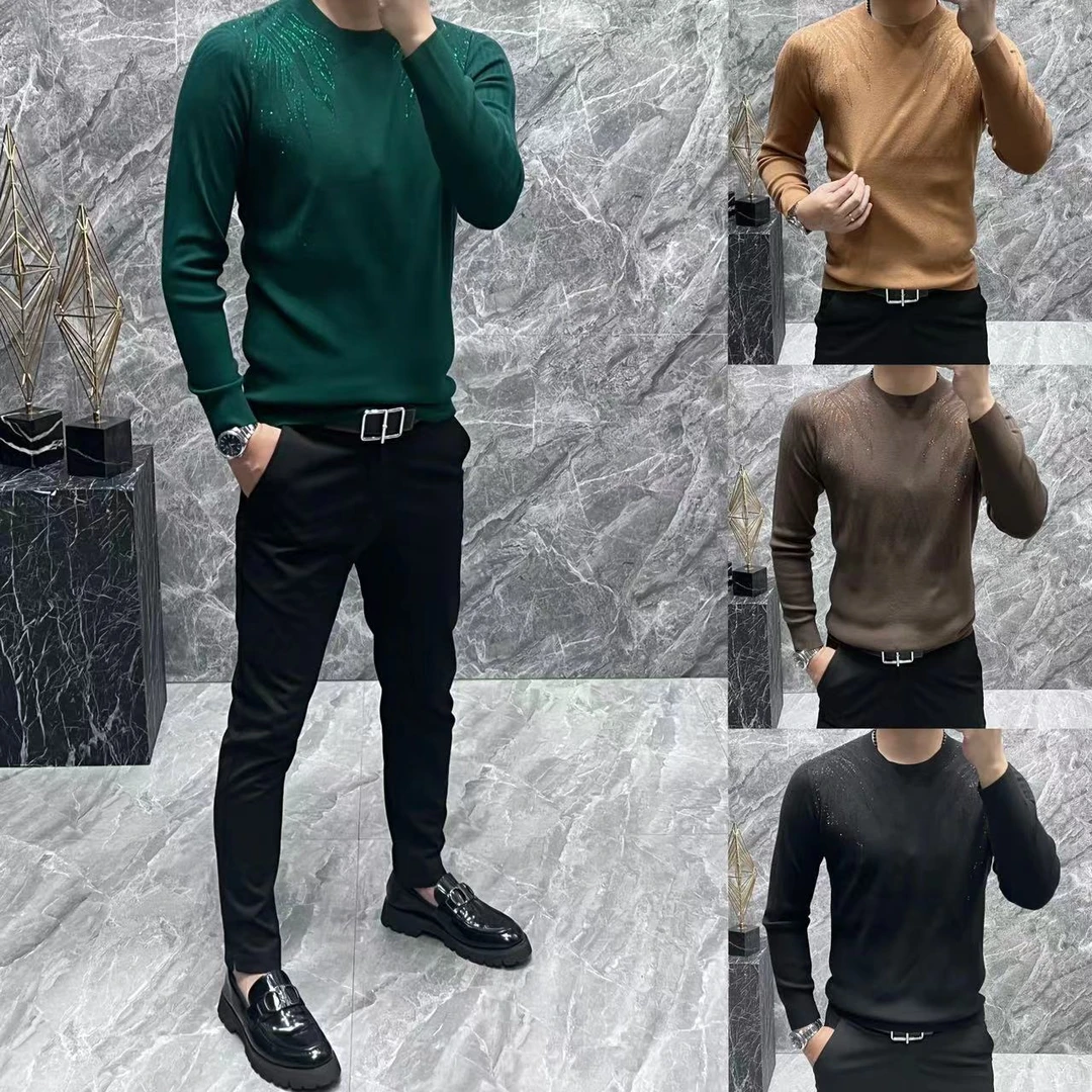 【画成】秋冬新款男士时尚百搭休闲轻奢圆领长袖针织衫 219-68117