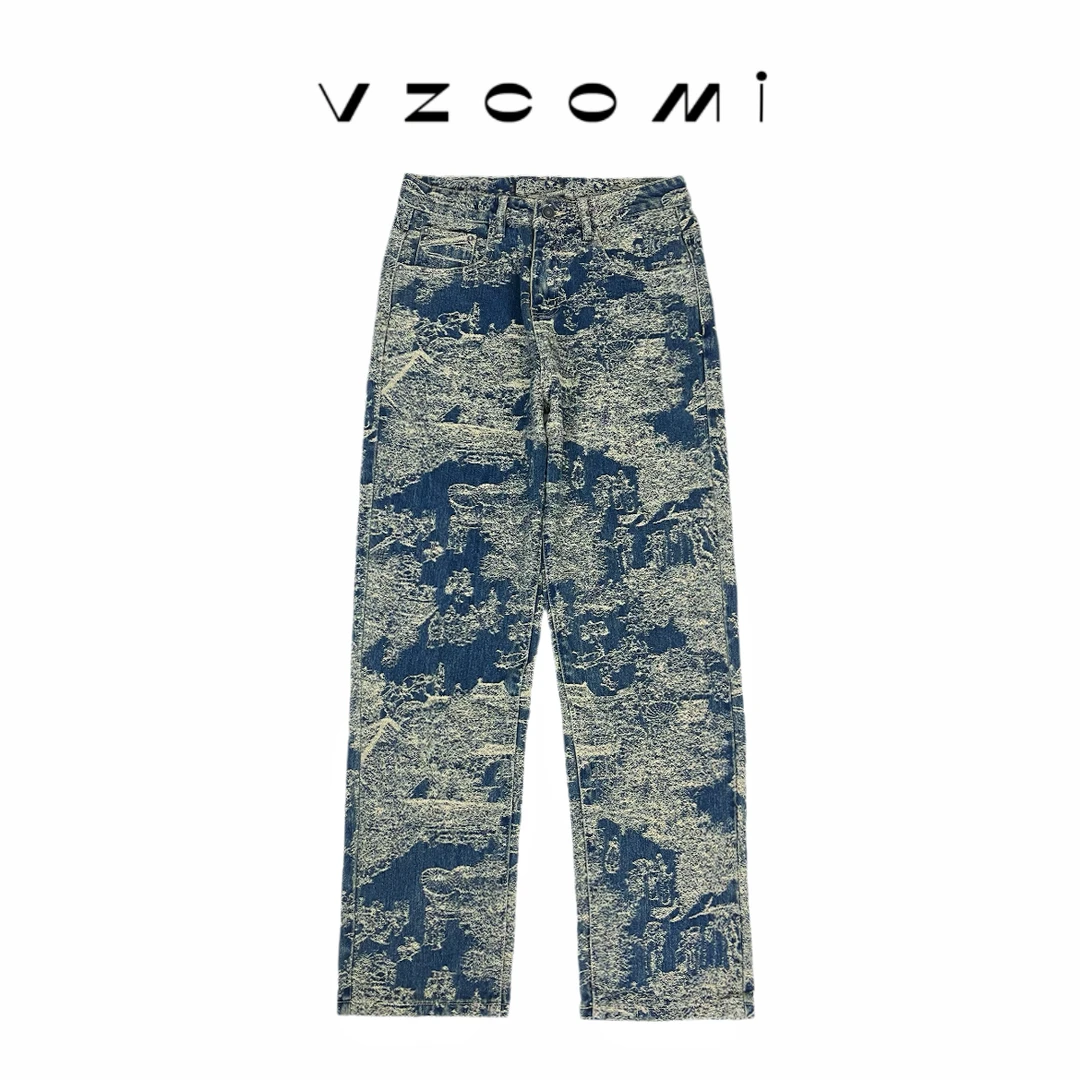 新款重工提花巴黎风潮牌水洗男士牛仔裤个性定制休闲直筒美式宽松