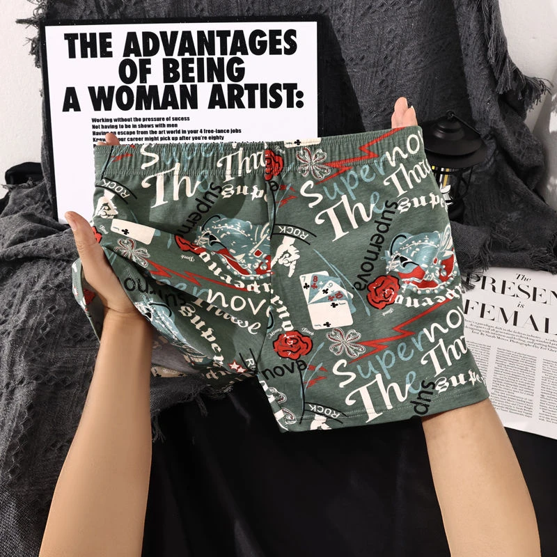 新款男士内裤纯棉阿罗裤印花休闲透气大码睡裤居家短裤四角裤衩男