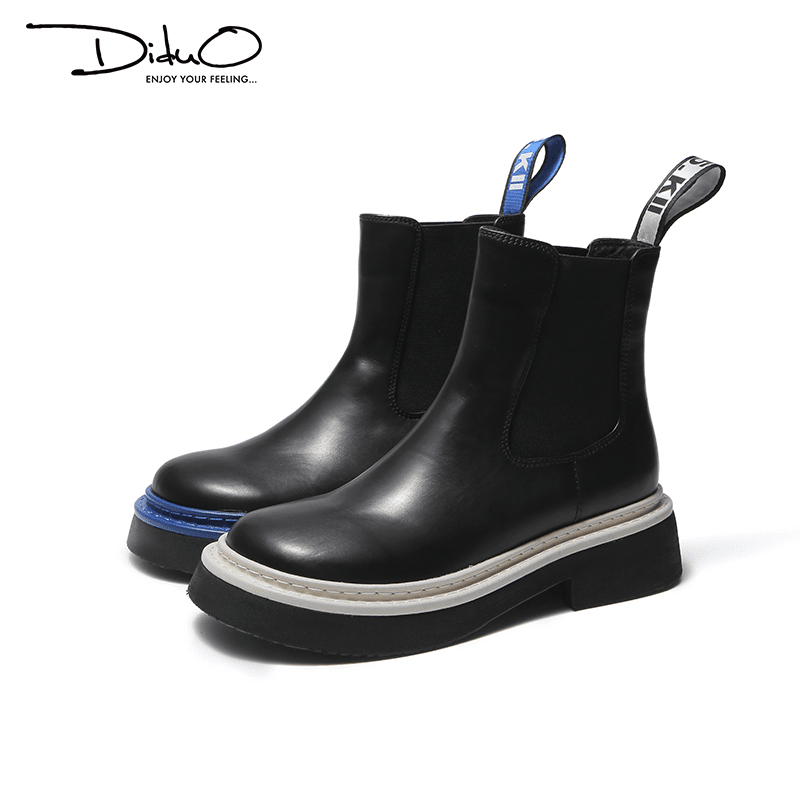 【断码福利】迪朵女鞋时尚撞色牛皮切尔西靴#D3D822D58Q4