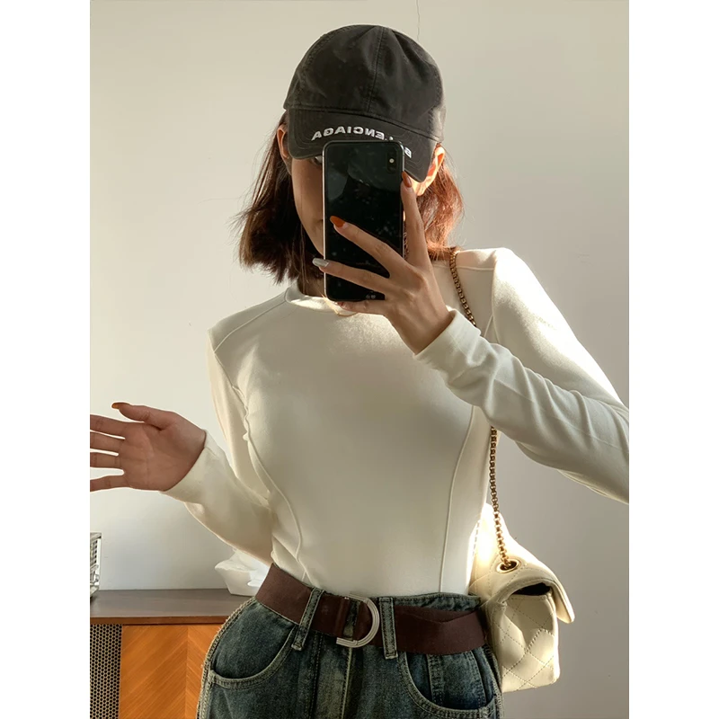 歌幂修身打底衫女秋冬德绒内搭长袖T恤上衣 WPL0099