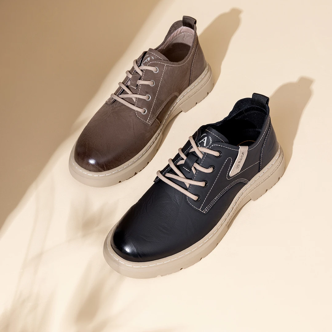2024秋季新款时尚工装鞋男复古厚底耐磨休闲通勤鞋男士舒适百搭