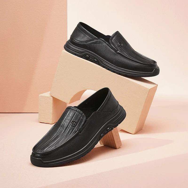 【门店发货】奥康休闲男皮鞋夏季透气舒适真皮防滑耐磨软底爸爸鞋