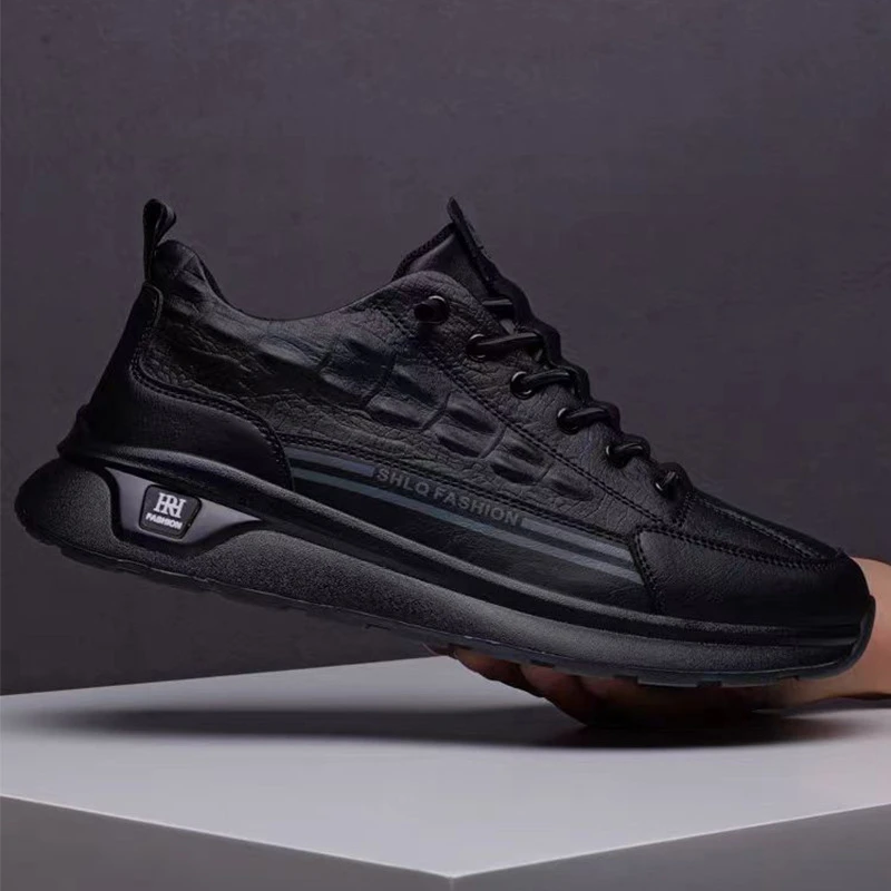 时尚鳄鱼纹休闲鞋飞行士员皮面空调鞋男轻奢缓震鞋防滑防水老爹鞋