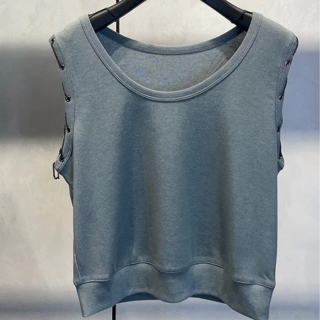 短款休闲圆领无袖上衣