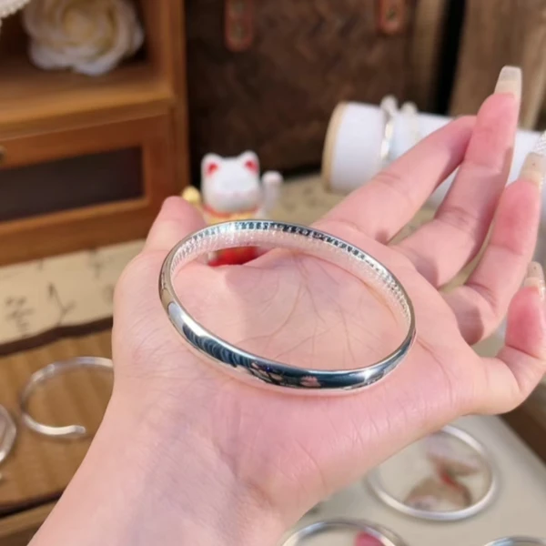 足银银制品 闭口心经手镯 泥鳅背手镯 亮面心经素圈镯子 （601）