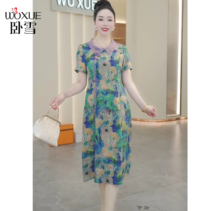 新中式妈妈夏装连衣裙2025新款洋气中老年女装国风时尚衣服长裙子