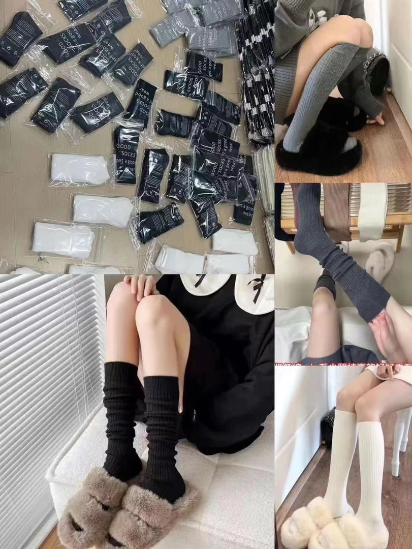 学院风堆堆袜百搭中筒袜女秋冬款亲肤竖条纹甜美纯色短袜