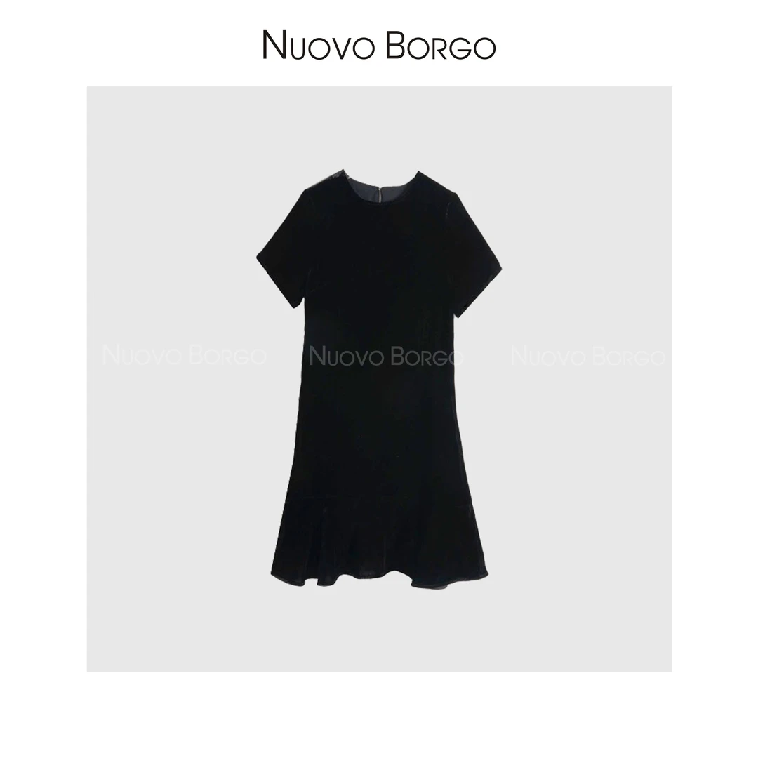 Nuovo Borgo B11/143 清凉淑女小黑裙修身显瘦荷叶边鱼尾连衣裙