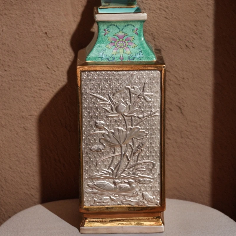 清康熙粉彩天圆地方花瓶仿古中式瓷器家居摆件收藏