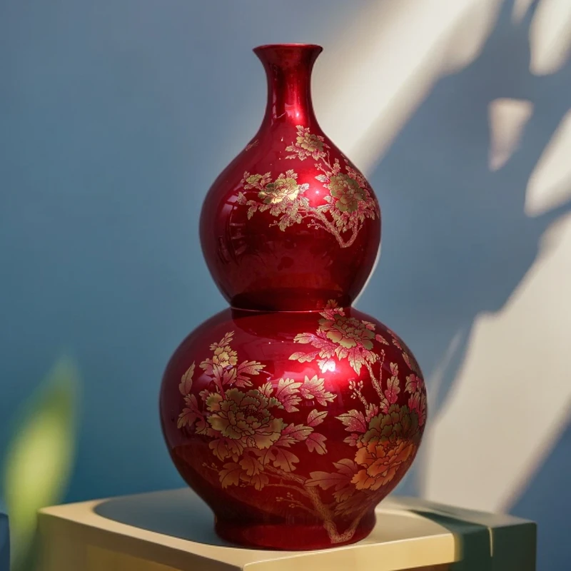 当代仿制 景德镇陶瓷器牡丹花瓶仿古中式客厅电视柜插花装饰品家