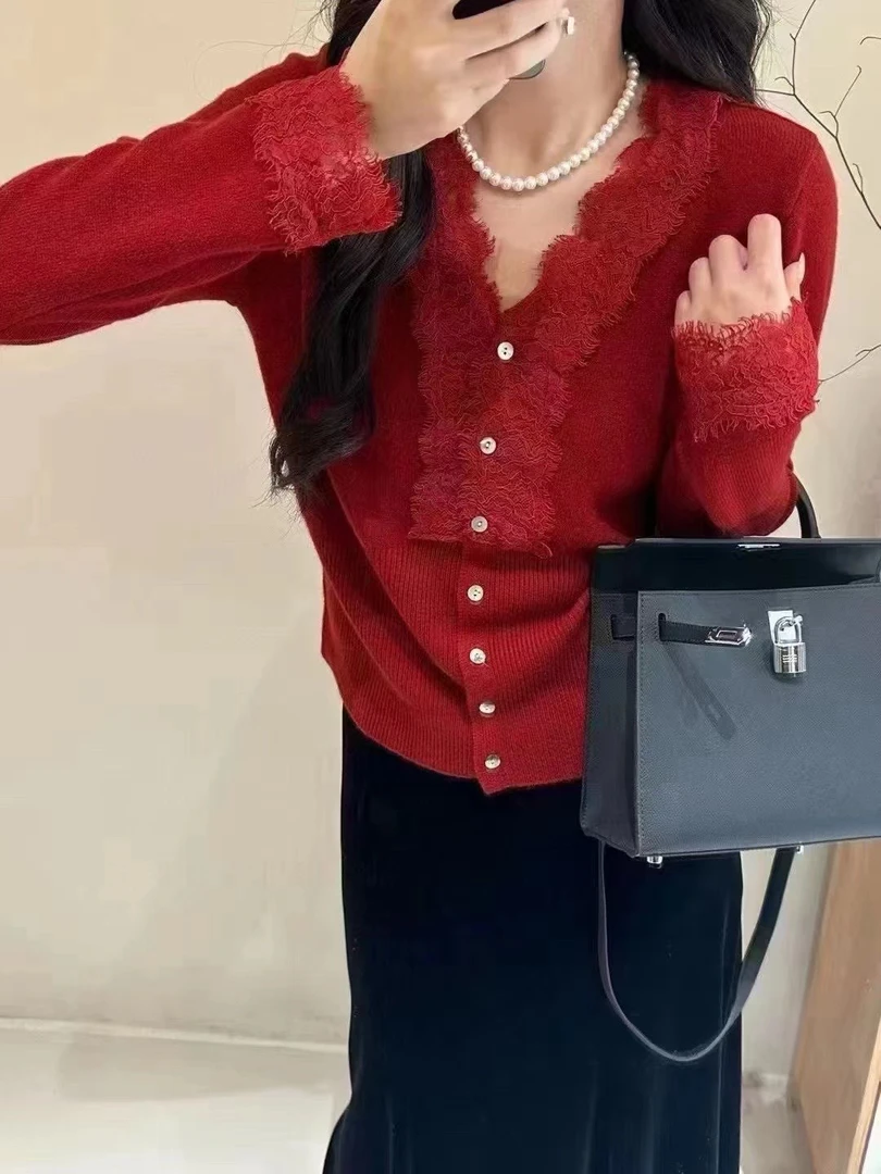 彩条毛衣糖果色70斤穿到130斤蕾丝小香风气质