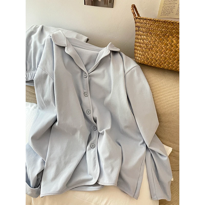 【软糯芋泥紫】韩版ins长袖德绒睡衣女秋冬季新款套装纯色家居服