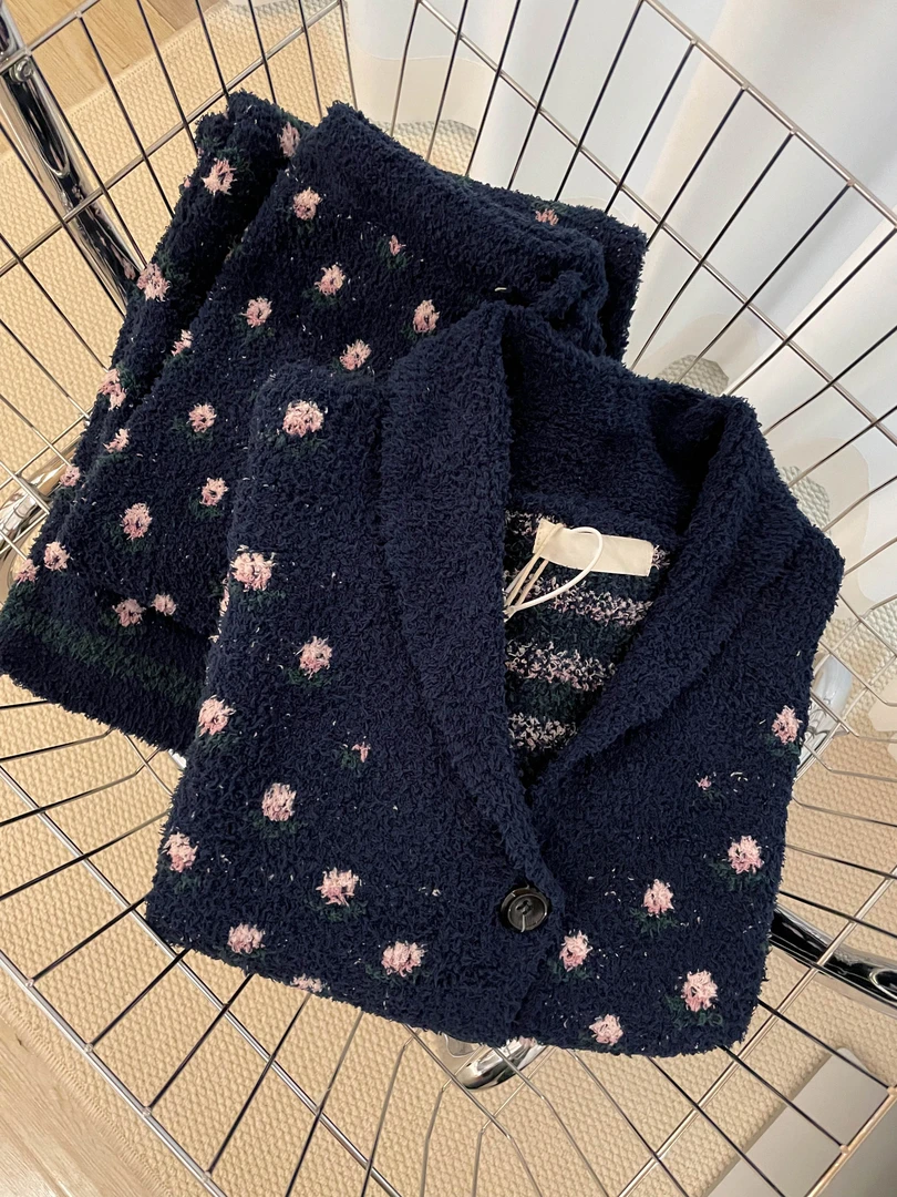 【甜美小碎花】网红加厚针织半边绒睡衣套装女冬季保暖可外穿家居服