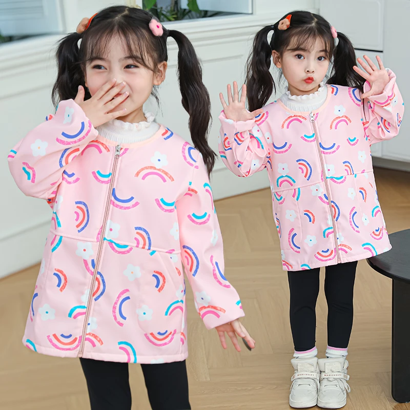 秋冬新款儿童罩衣6-12岁防水罩衣外穿洋气加绒围裙宝宝护衣外套