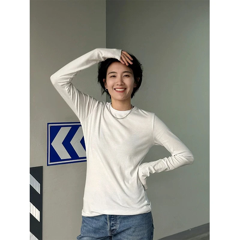 素素外贸纯色【面膜T桖】高弹力宽松显瘦白色打底衫