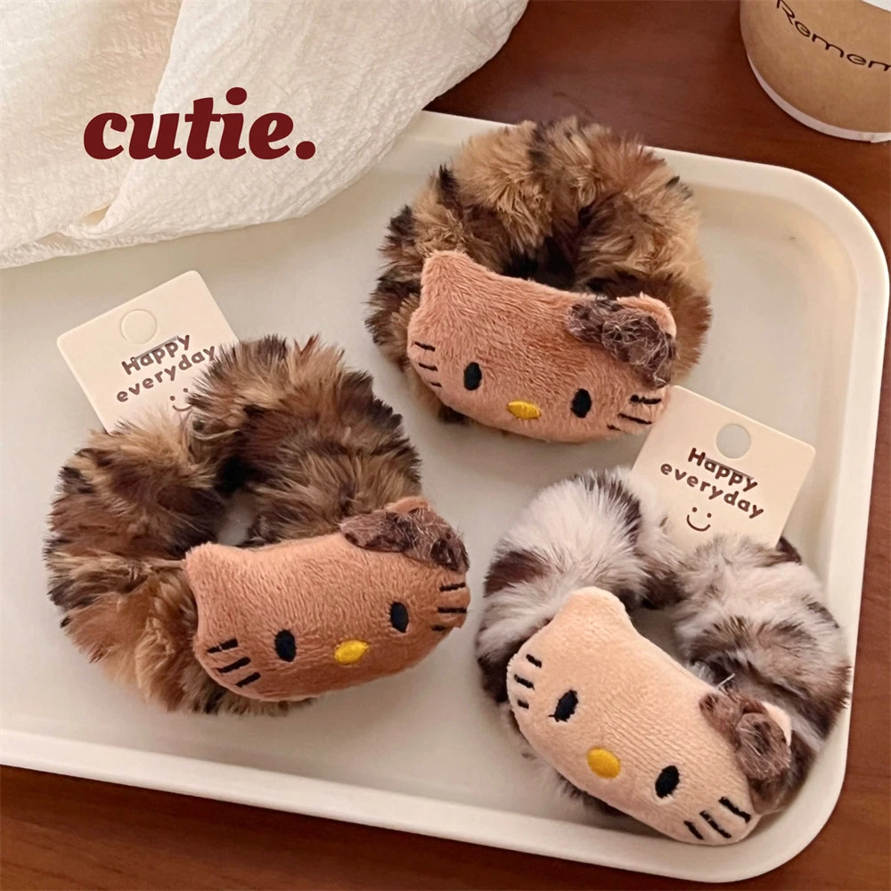 新款小众辣妹豹纹小猫发圈可爱毛绒发绳扎马尾头绳少女高弹力发饰