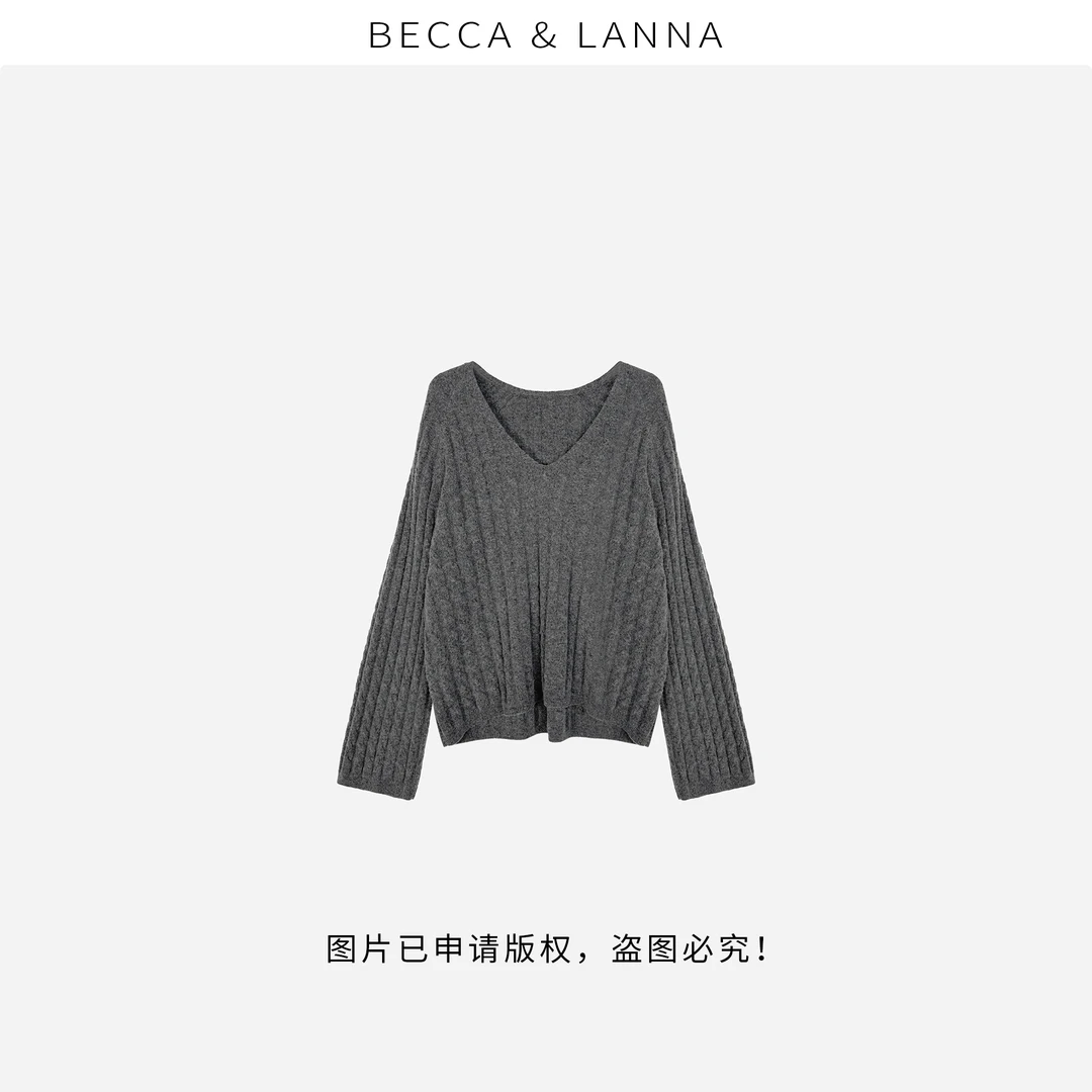 D0245 女士休闲宽松V领长袖针织衫 女装