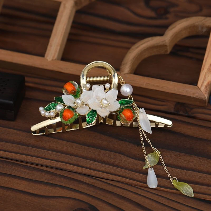 古风花朵大号铃兰流苏抓夹时尚气质发夹国潮超仙后脑勺鲨鱼夹饰品