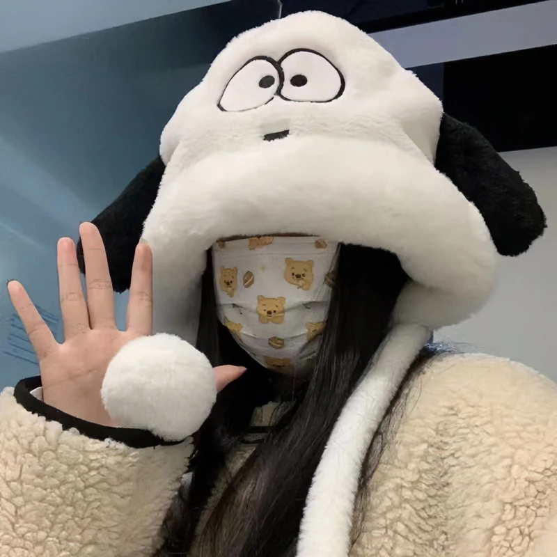可爱俏皮小狗狗毛绒帽子女生冬季显脸小骑车保暖护耳送闺蜜雷锋帽