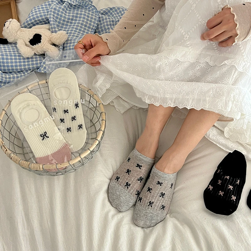 袜子网眼夏日系薄款防滑“袜子韩版隐形春夏季女蝴蝶结ins船袜女