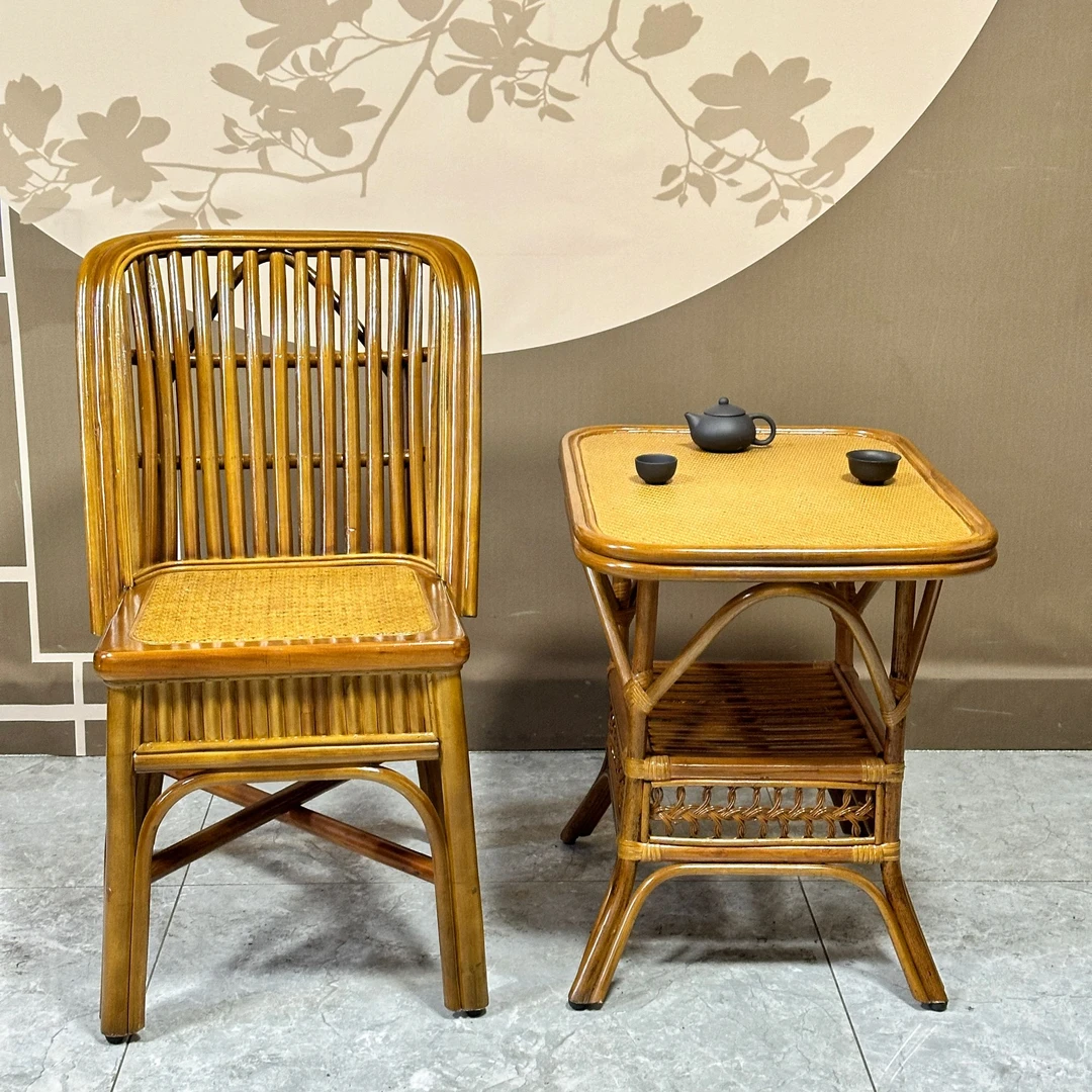 藤芯园天然藤条椅三件套喝茶阳台客厅舒适休闲家用茶几茶台老人椅