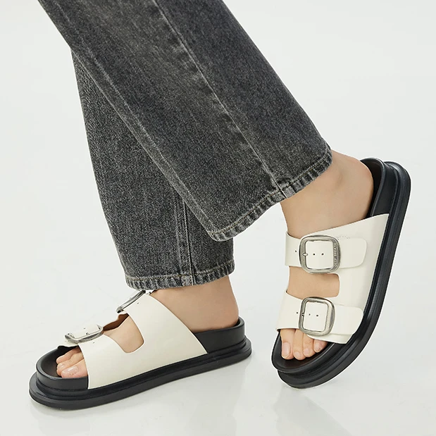 哥弟真的好女鞋 双扣露趾休闲酷感凉鞋拖鞋AX14107