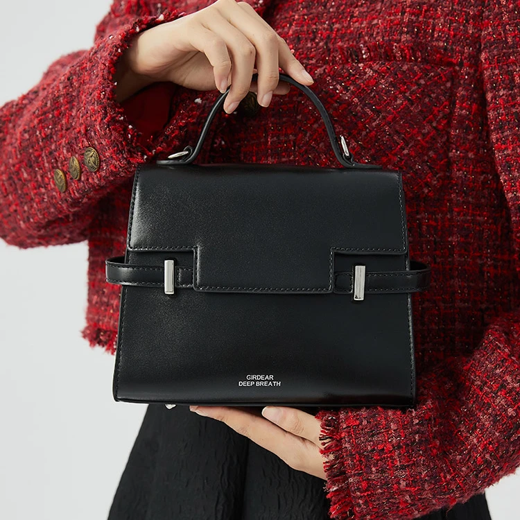 哥弟真的好女包 牛皮凯利包包手提简约单肩斜挎通勤盒子包AB10226