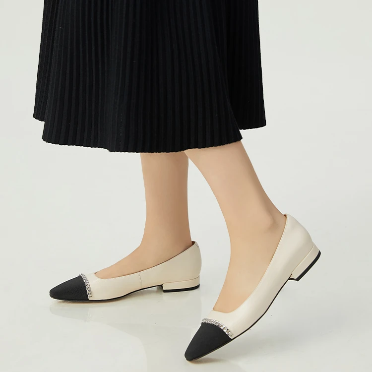 哥弟真的好女鞋 法式小方头平底浅口单鞋小香风链条单鞋AX11150