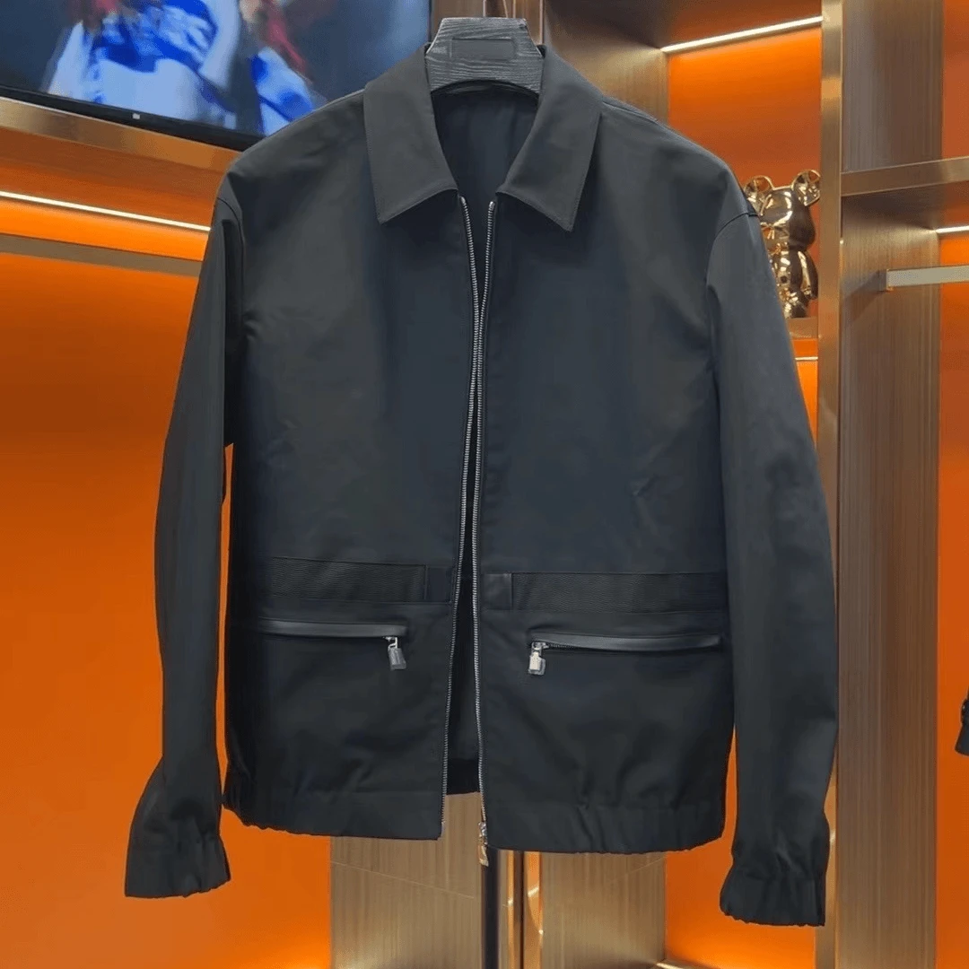 秋冬翻领黑色外套夹克2025潮流修身商务百搭上衣