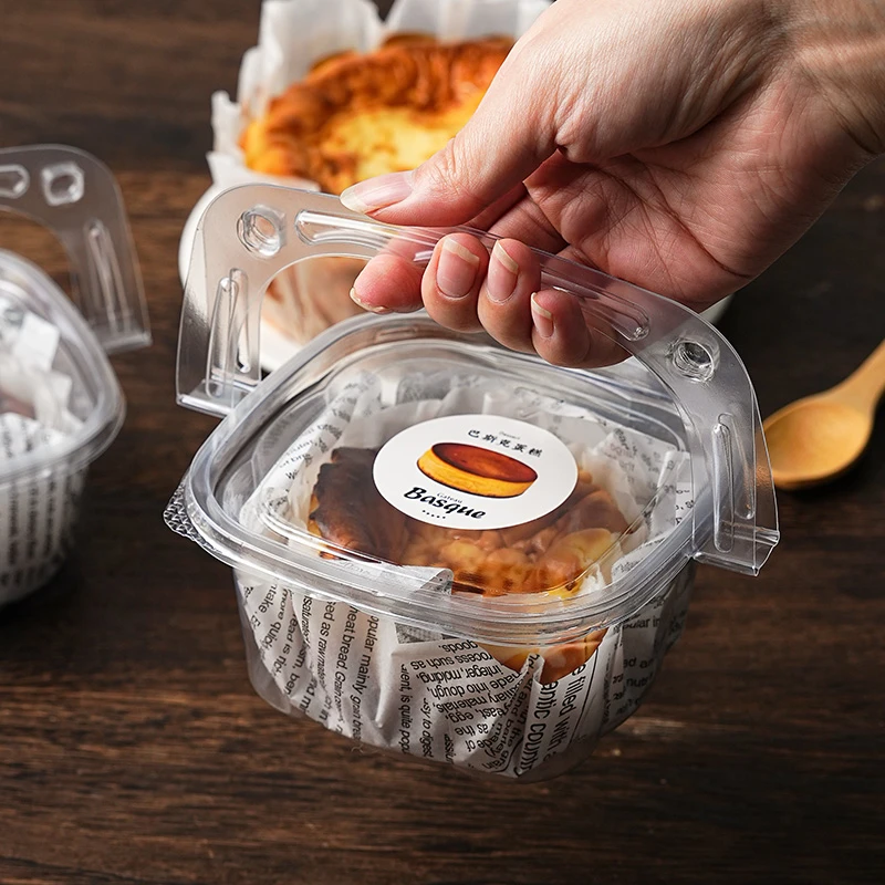 巴斯克包装盒手提花篮透明水果捞提拉米苏慕斯豆乳甜品小打包盒子