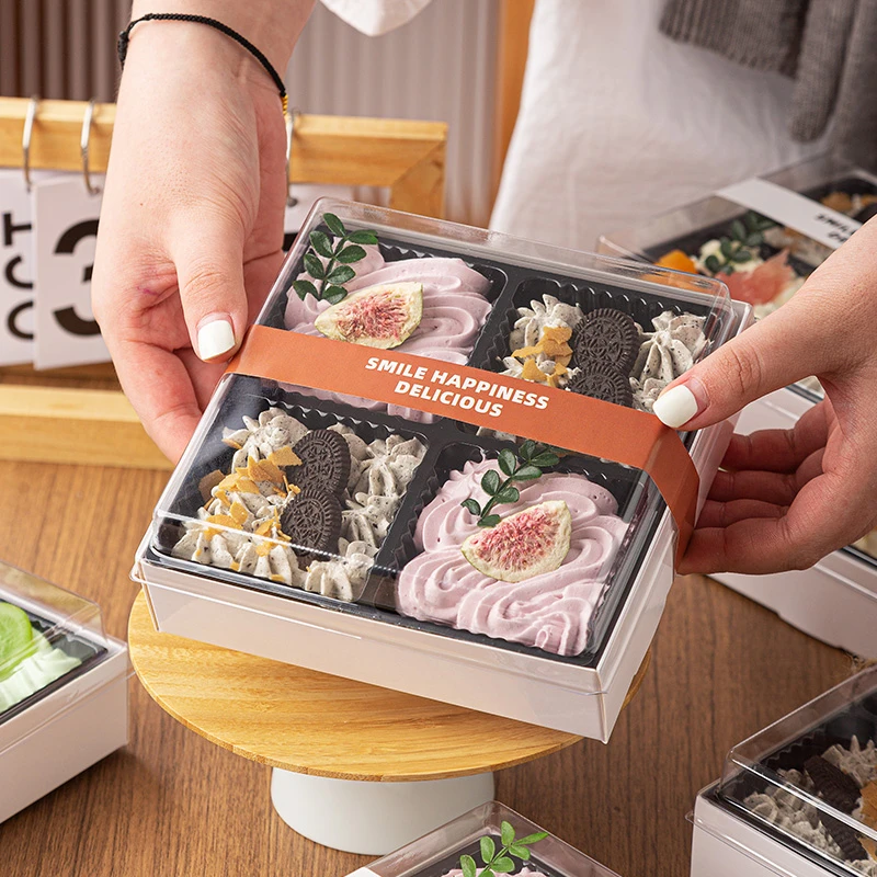 网红四拼欢喜蛋糕盒一次性打包甜品包装盒子奶油小四宫格烘焙家用