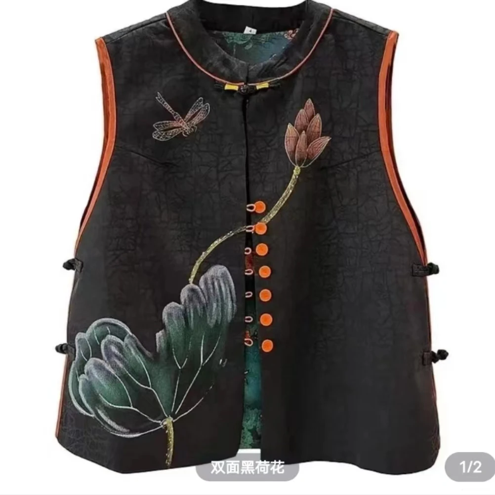 新中式龟裂纹马甲  中国风提花绣花百搭女上衣双面可用