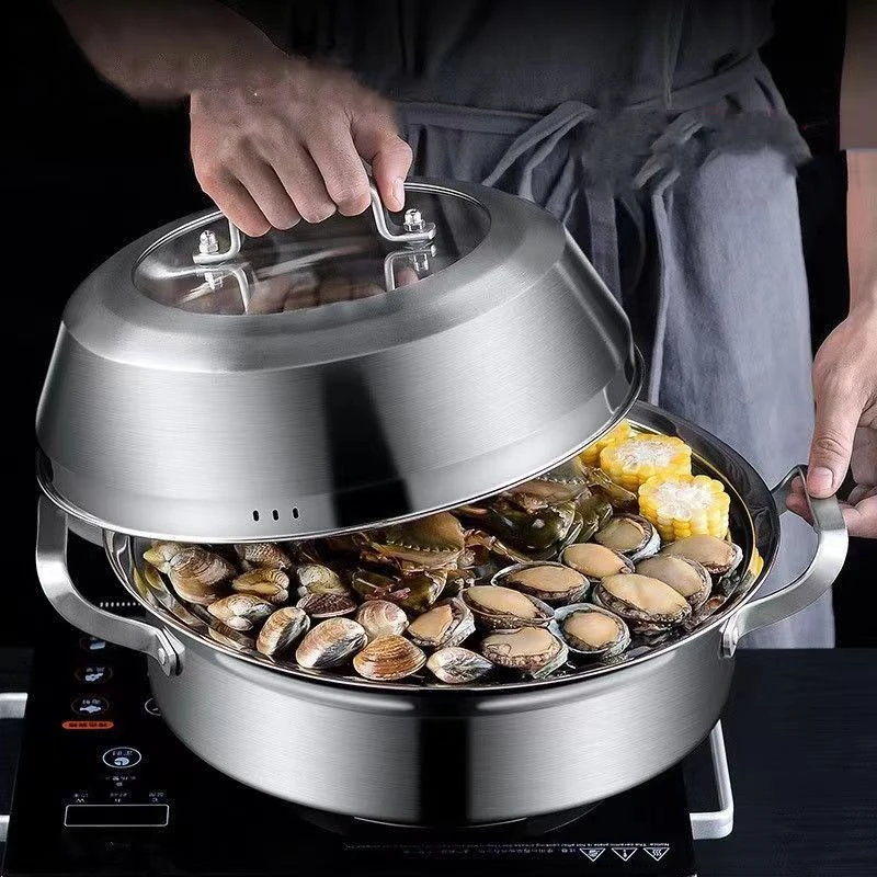 CROWHITO/克洛华蒂40cm不锈钢蒸汽火锅蒸锅汤锅海鲜蒸汽锅桑拿锅