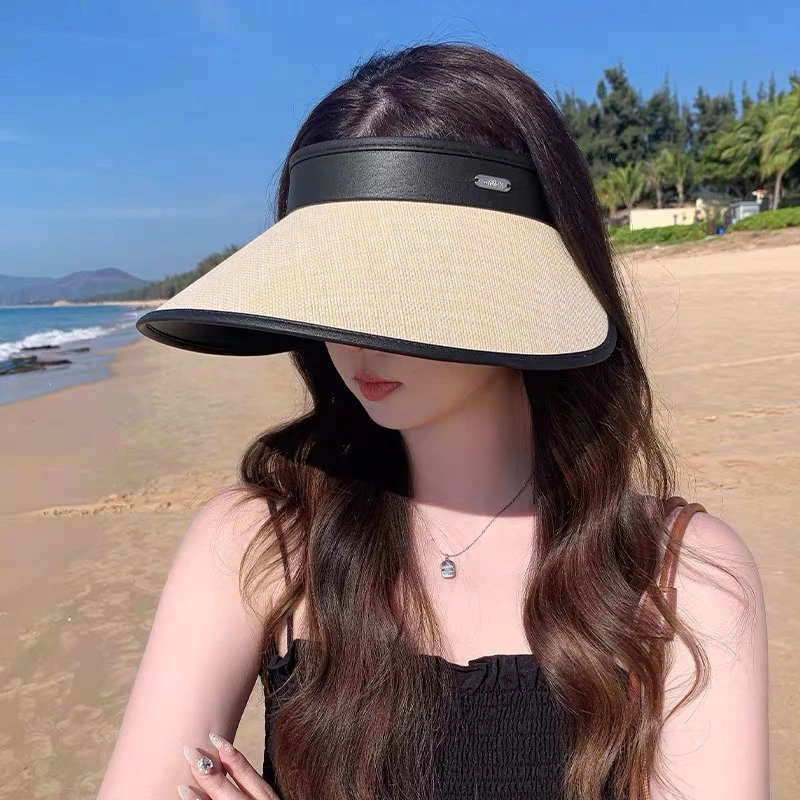 【3.0草编皮檐】2024新款大帽檐空顶遮阳帽户外骑行防晒帽防紫外线