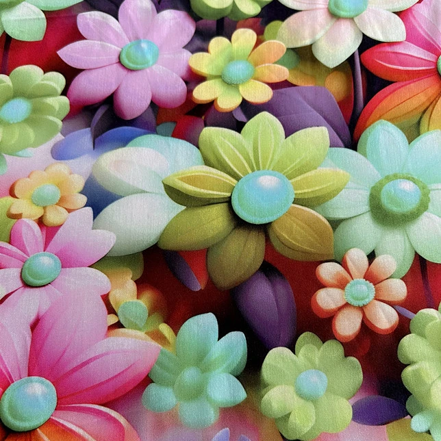 棉绸面料布料花团锦簇3D立体印花