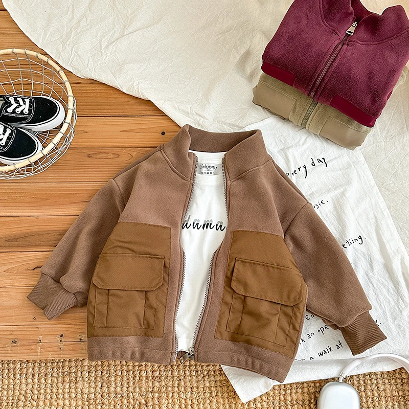 【奥粒绒】男童秋季外套2025冬新款儿童保暖加绒夹克宝宝加厚开衫