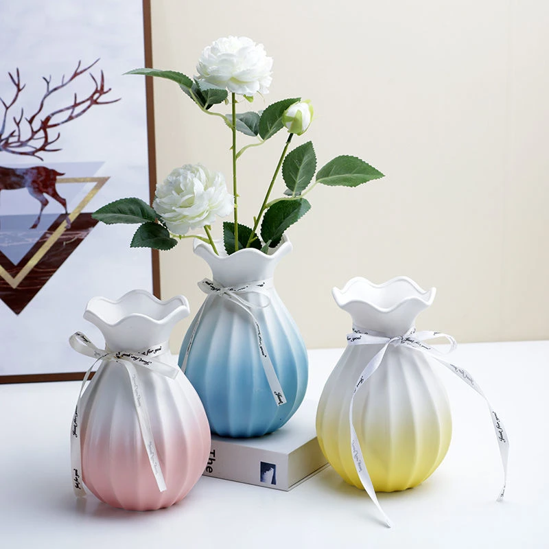 陶瓷彩色花瓶现代大花瓶干花家居装饰品花器玫瑰插花水培植物摆件