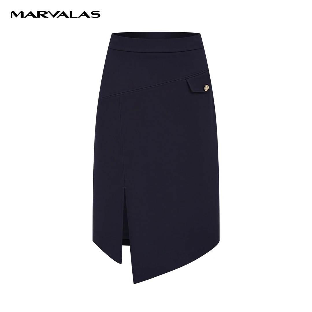 【诗语专属】曼德诗高腰半身裙2023冬季不规则开叉长裙女M2073063